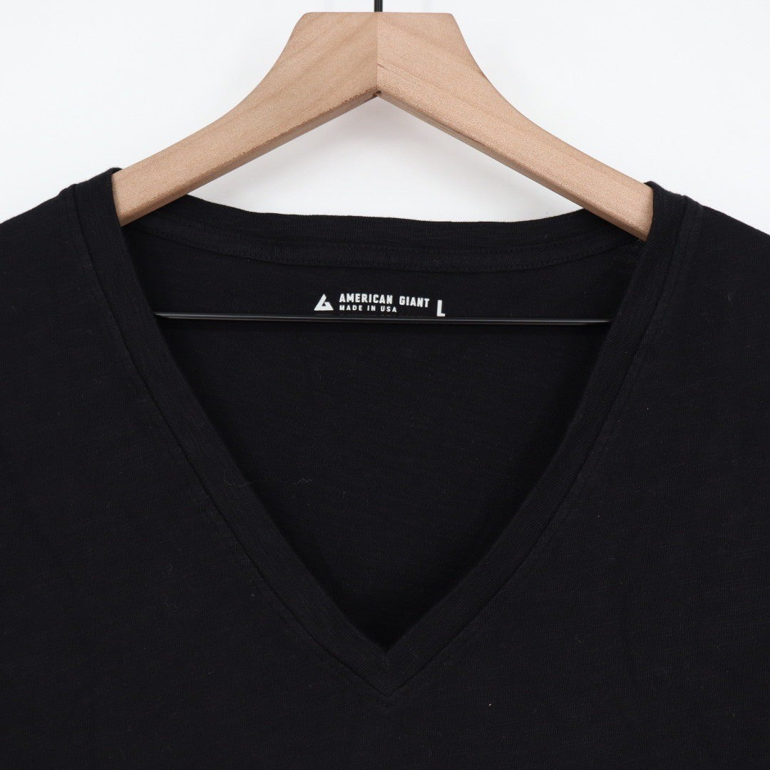 AMERICAN GIANT Womens Black V Neck T Shirt Size L Made in USA Cotton Basic Tee