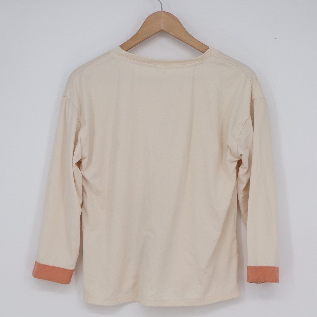 My Bear Graphic Long Sleeve Tee Cream Peach Cuffs Kawaii Top XS