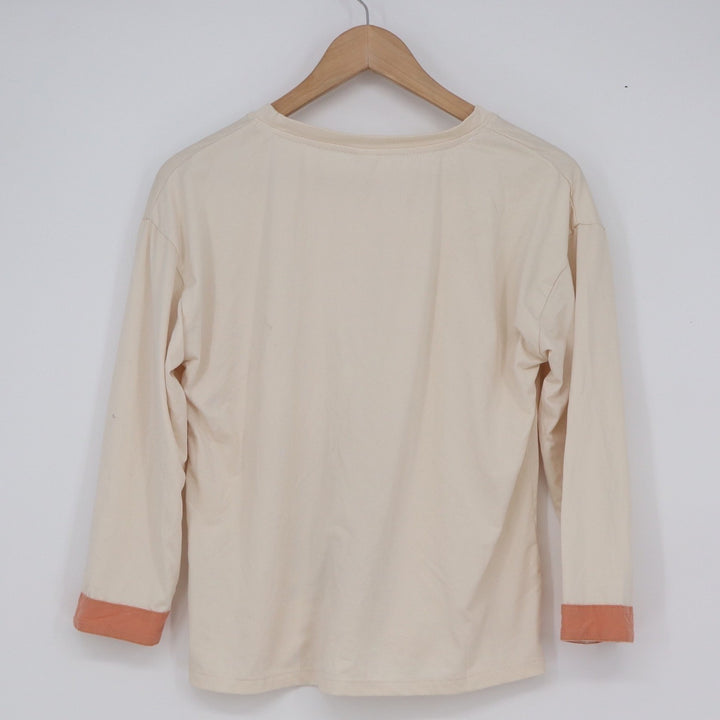 My Bear Graphic Long Sleeve Tee Cream Peach Cuffs Kawaii Top XS