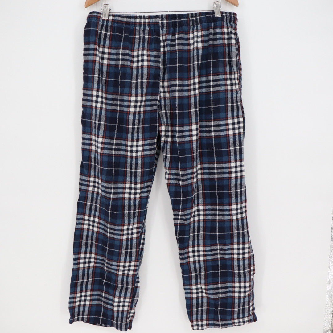 Mens Plaid Flannel Pajama Pants Lounge Sleepwear Size L Blue Red White