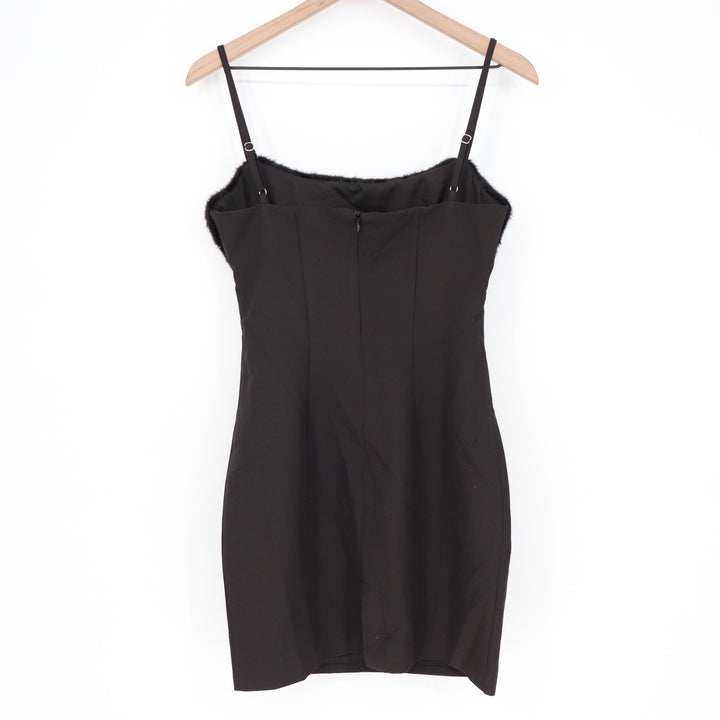 Naked Wardrobe Black Faux Fur Trim Front Cutout Mini Dress Small