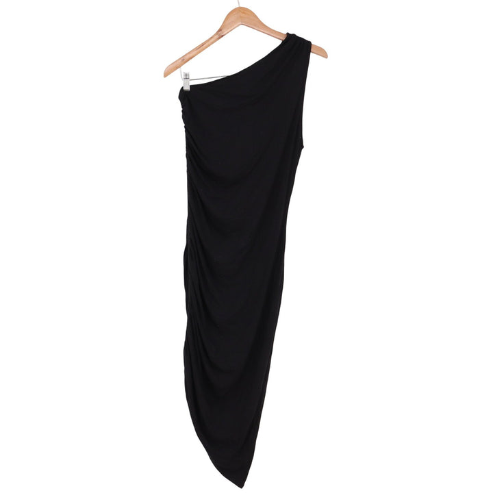 A New Day Dress Womens M One Shoulder Ruched Midi Black Asymmetrical NEW