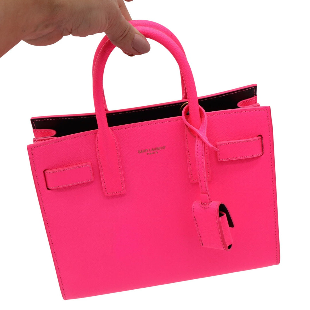 Saint Laurent Nano Sac De Jour Pink Glo Grained Leather Handbag
