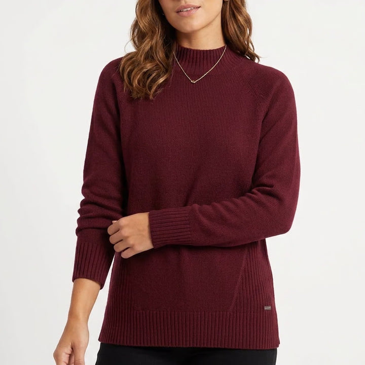 Eddie Bauer Womens Large Burgundy Mock Neck Raglan Sleeve Cotton Blend Sweater