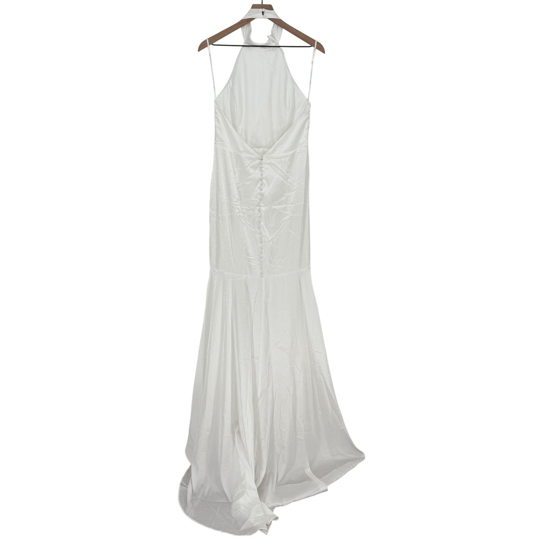 Lulus Eternity Together White Satin Halter Mermaid Maxi Dress Size L