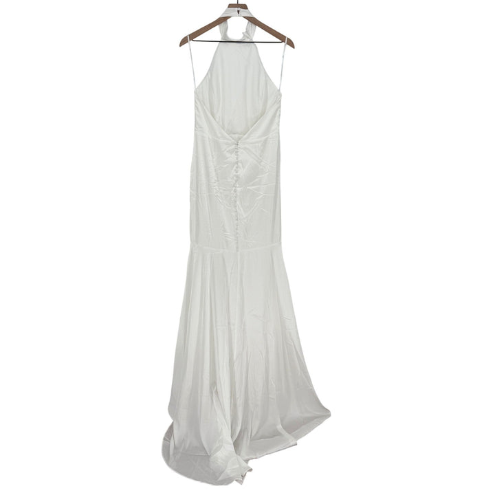Lulus Eternity Together White Satin Halter Mermaid Maxi Dress Size L