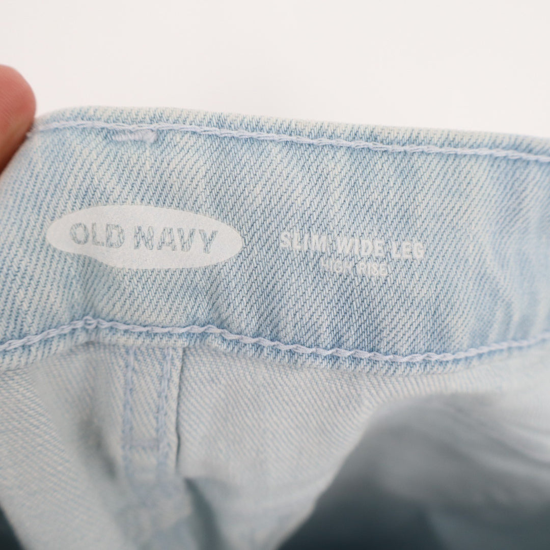 Old Navy Jeans Womens 8 Blue Denim Stretch Pinstripe High Rise Slim Fit Wide Leg