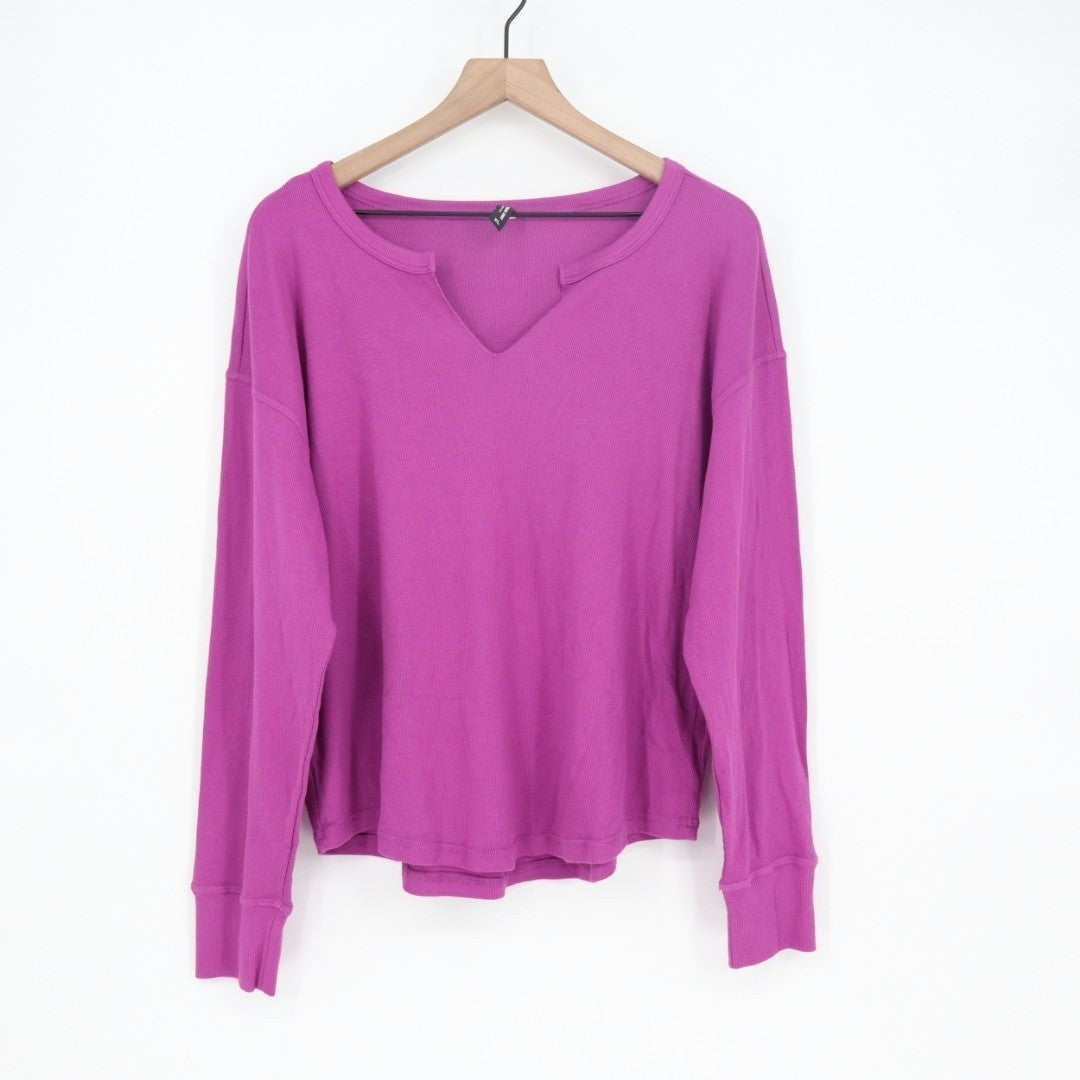 American Giant Luxe Rib Womens XL Beauty Berry V-Notch Long Sleeve Pullover
