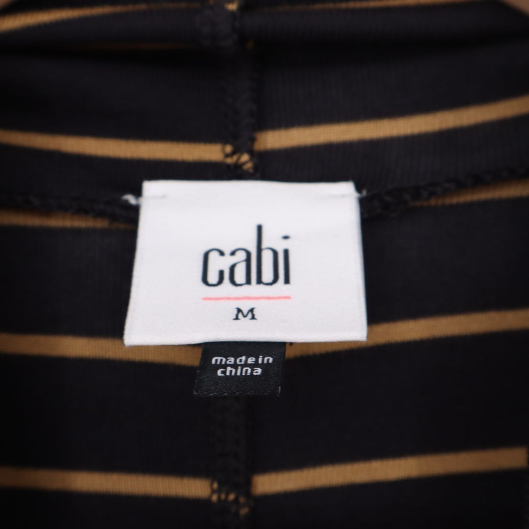 Cabi Slinky Top Women Medium Black Striped Rayon Stretch Short Sleeve Turtleneck