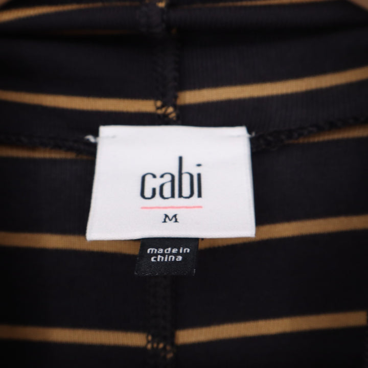 Cabi Slinky Top Women Medium Black Striped Rayon Stretch Short Sleeve Turtleneck