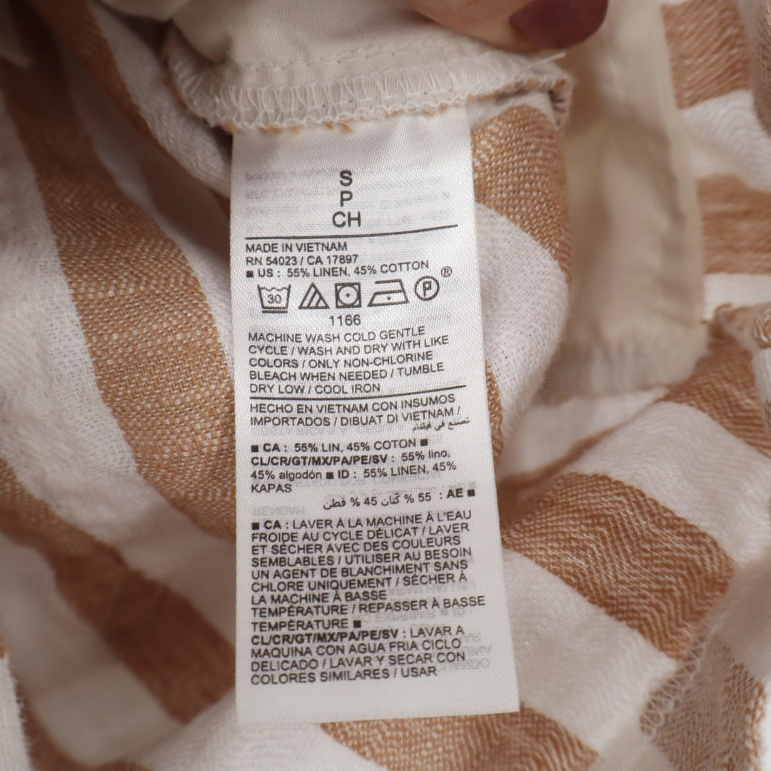 Old Navy Tan White Striped Linen Cotton Blend Elastic Waist Shorts Small