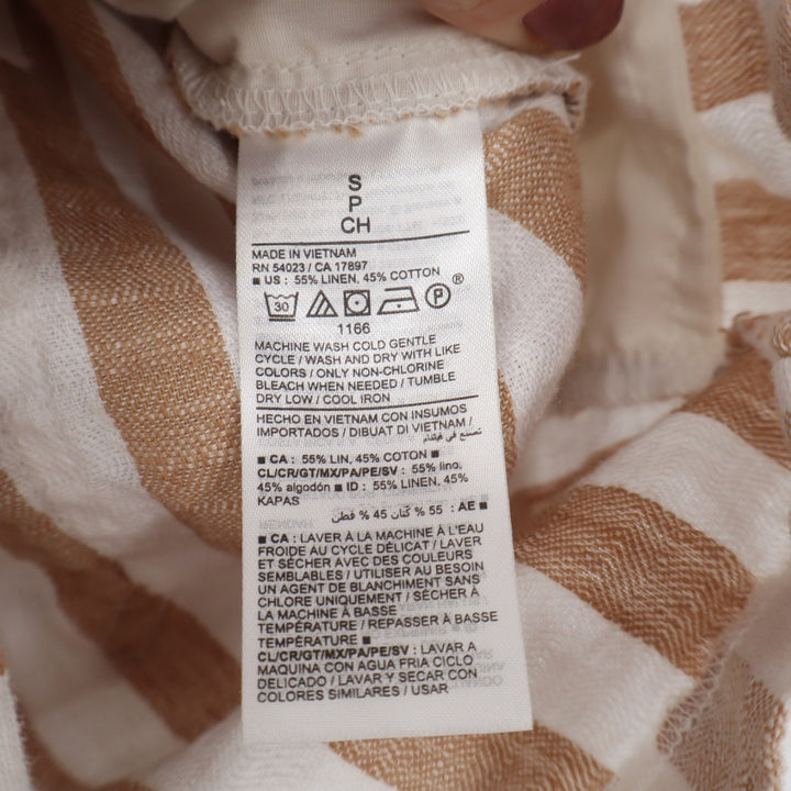 Old Navy Tan White Striped Linen Cotton Blend Elastic Waist Shorts Small