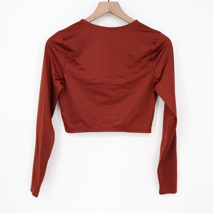 CALIA Womens Ruched Long Sleeve Rashguard Red Brown Shine UPF 50+ S