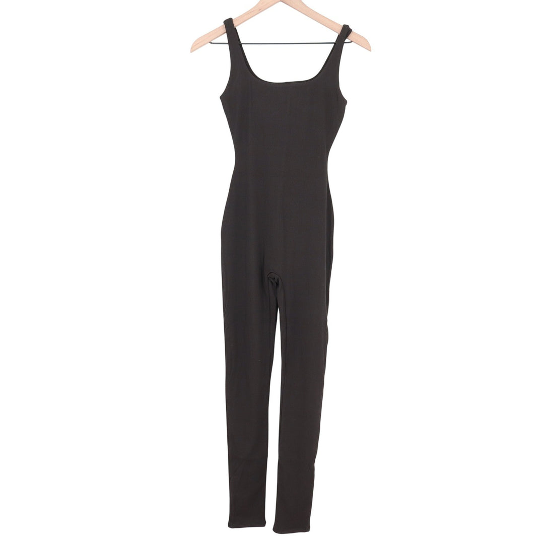 Naked Wardrobe Black Ribbed Sleeveless Jumpsuit Bodysuit Small
