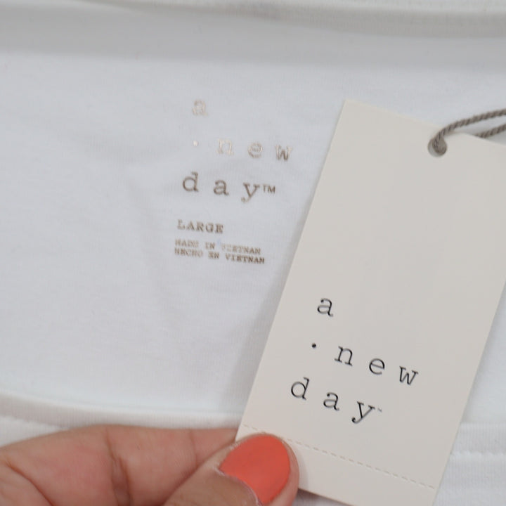 A New Day White Ruffle Flutter Sleeve Square Neck Top Large