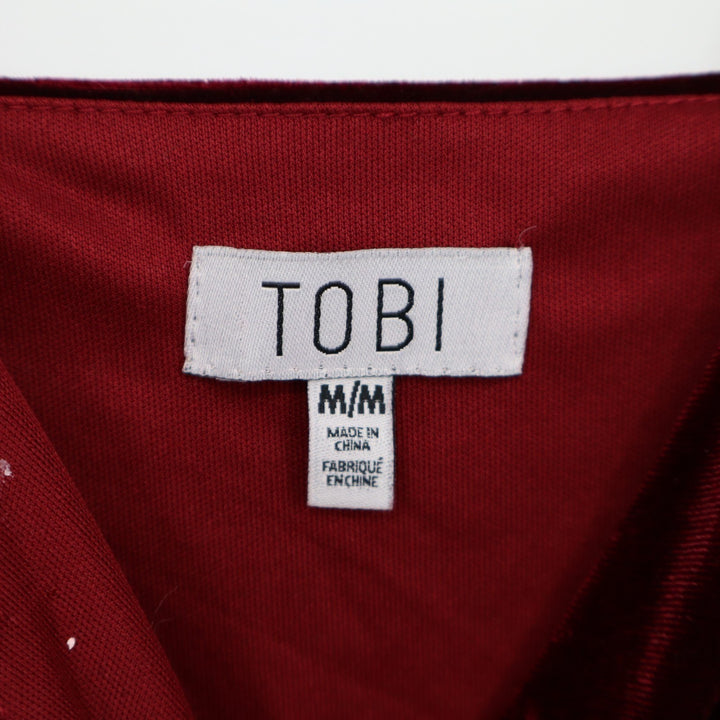 Tobi Mini Dress Womens Medium Burgundy Velvet Stretch Spaghetti Strap Back Bow