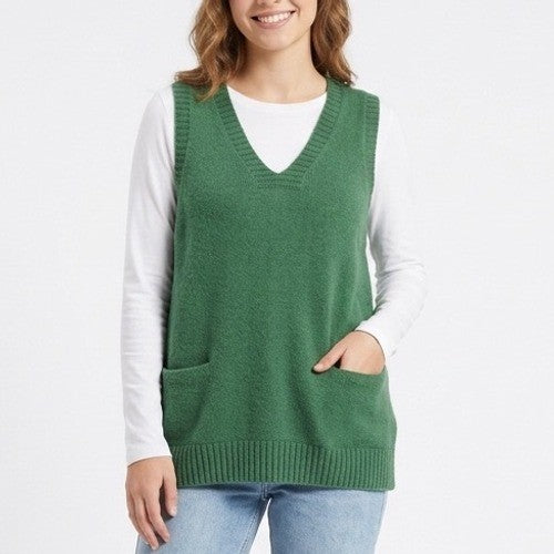 Sweater Vest Womens 1XL Sage Green Knit Pockets Ribbed V-Neck Pullover