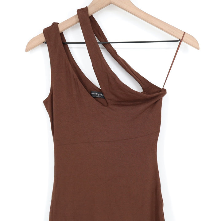 Naked Wardrobe Brown One Shoulder Cutout Mini Dress Size M