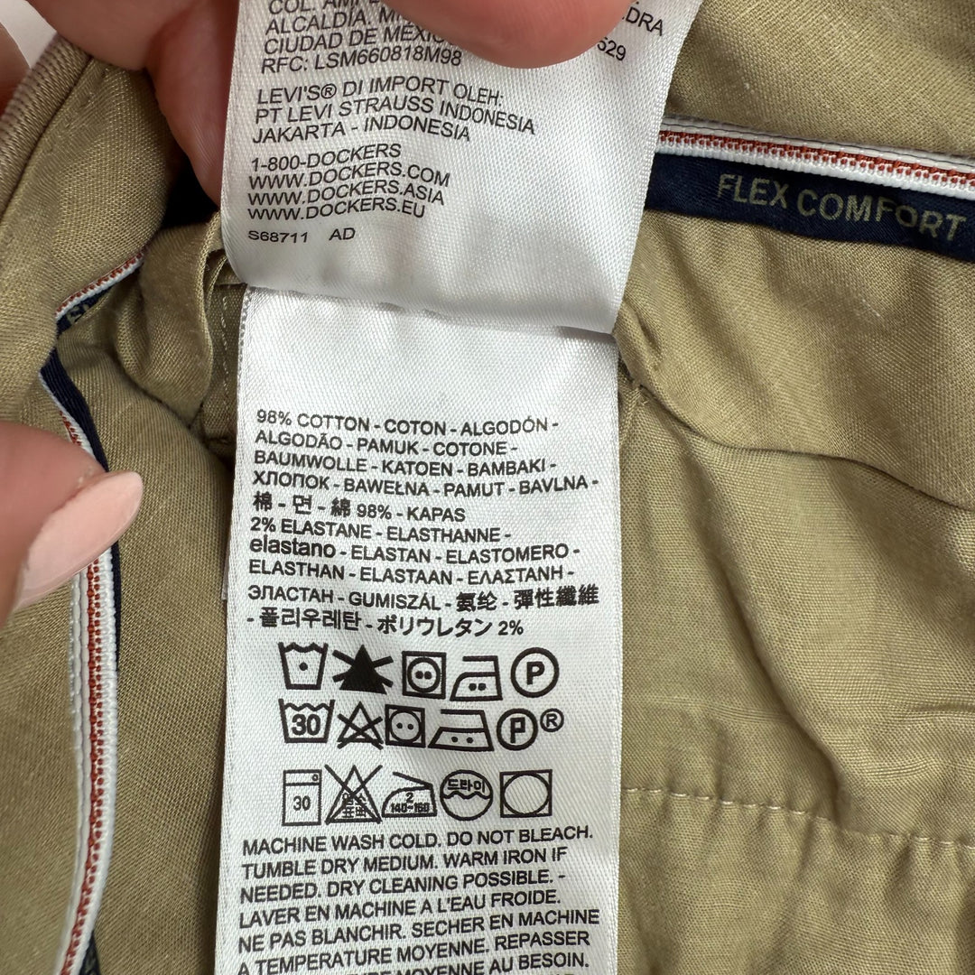 Dockers Flex Comfort Pants Mens 32 X 32 Khaki Slim Fit Cotton Stretch Skinny Leg