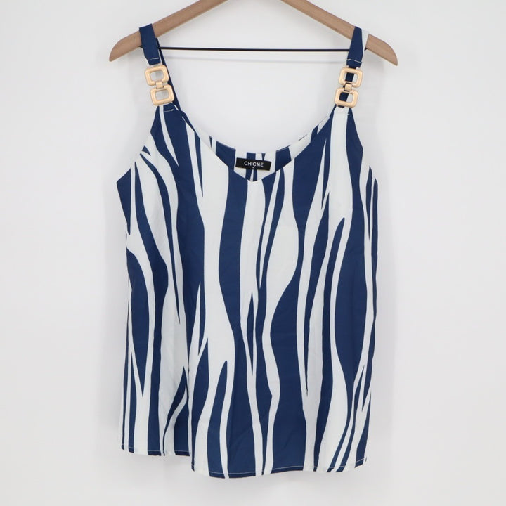 Chicme Cropped Top Womens Medium Blue White Zebra Print Scoop Neck Sleeveless