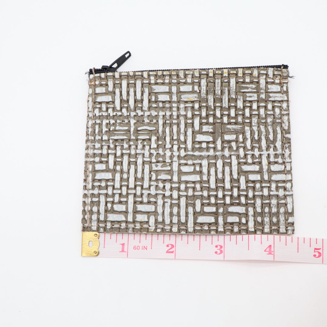 Womens Coin Pouch Slate Gray Grain Leather Textured Basket Weave Card Holder