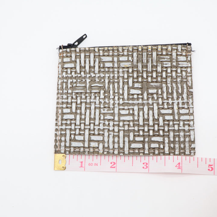 Womens Coin Pouch Slate Gray Grain Leather Textured Basket Weave Card Holder