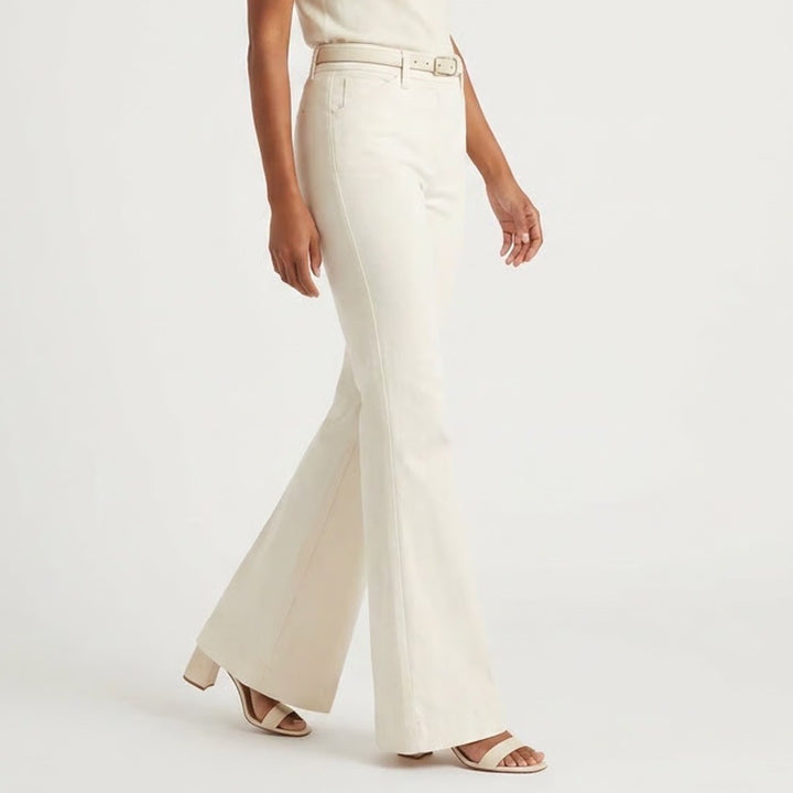 New York & Company Pants Women 0 Tall Beige Stretch Preppy Low Rise Wide Leg