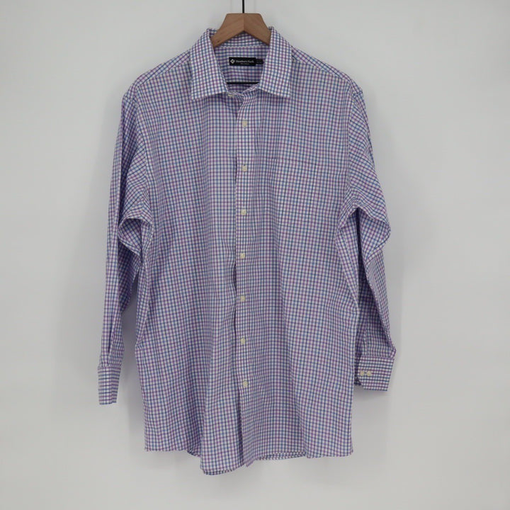 Members Mark Mens XL Purple Blue Plaid Long Sleeve Button Down Shirt