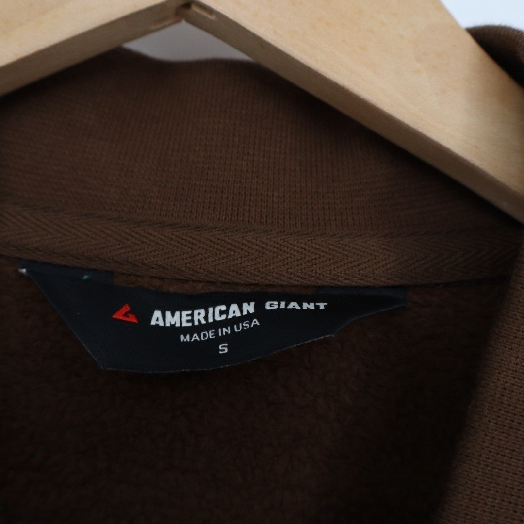 American Giant Bomber Jacket Mens Small Brown Logo Fleece Lined Cotton Full Zip