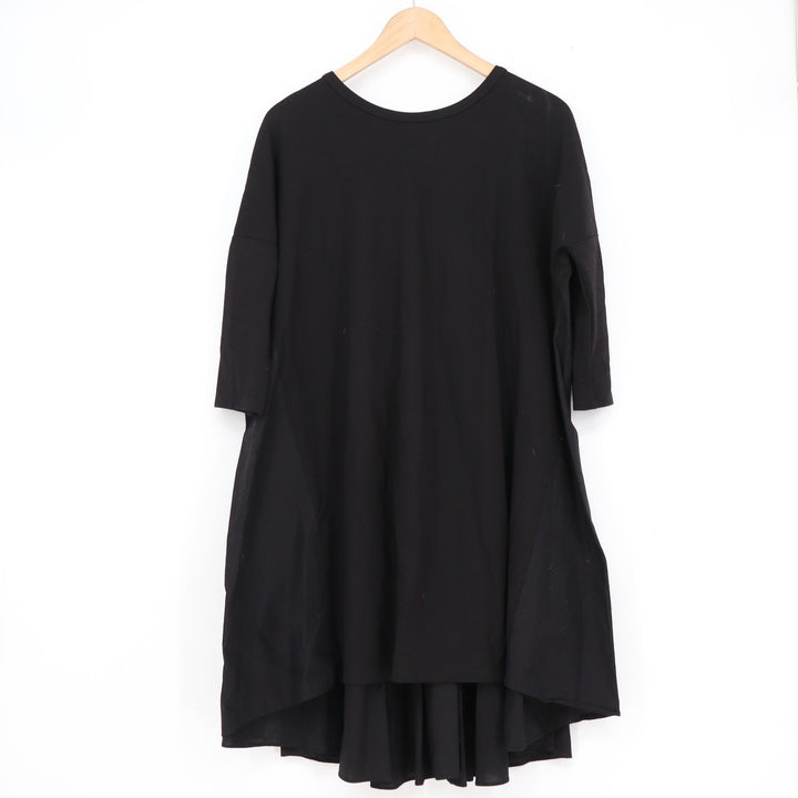 English Factory Black Knit Combo Pleated Back High Low Dress Small