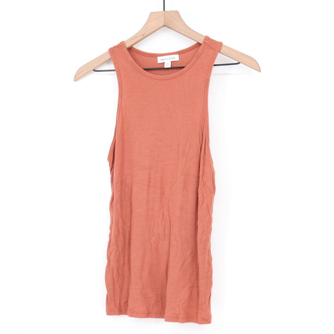 Prologue Womens Ribbed Knit High Neck Tank Top Terracotta Orange Medium