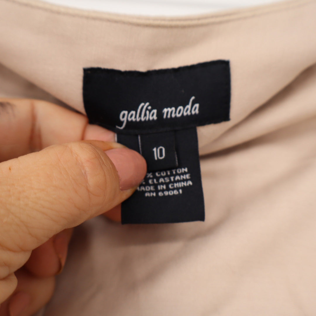 Gallia Moda Womens Beige Stretch Cotton Side Zip Cropped Trousers Pants Size 10