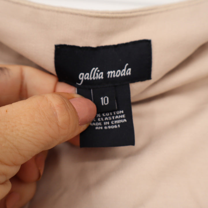 Gallia Moda Womens Beige Stretch Cotton Side Zip Cropped Trousers Pants Size 10