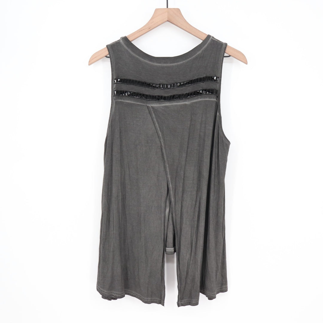 Pol Tank Top Womens S Gray Stretch Cut Out Back Round Neck Sleeveless Pullover