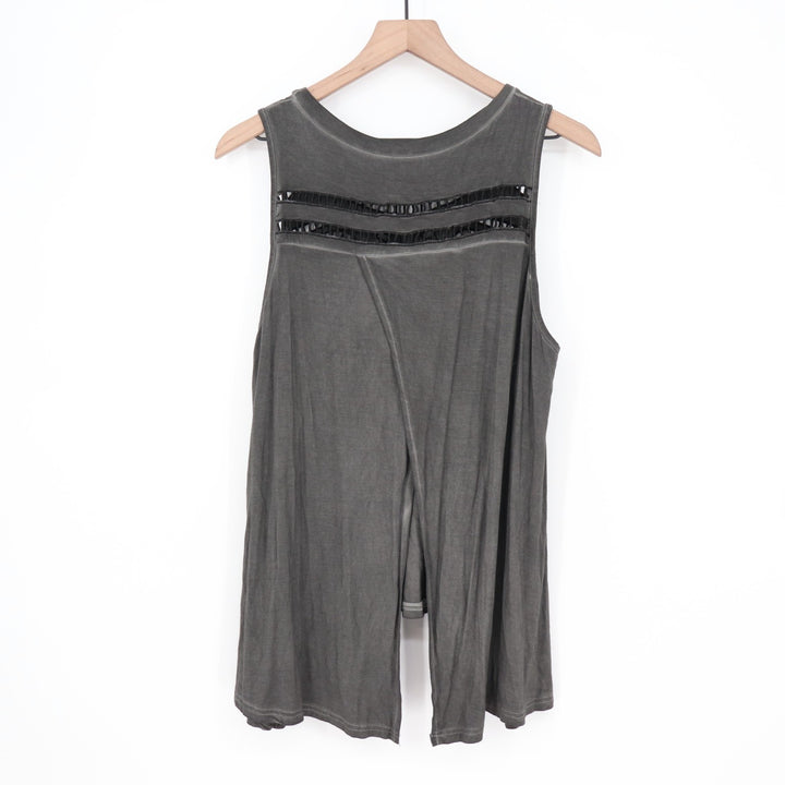 Pol Tank Top Womens S Gray Stretch Cut Out Back Round Neck Sleeveless Pullover