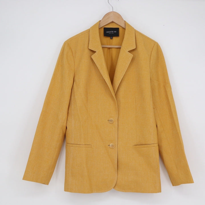 Lafayette 148 New York Womens Mustard Yellow Cotton Linen Blend Blazer Size 10