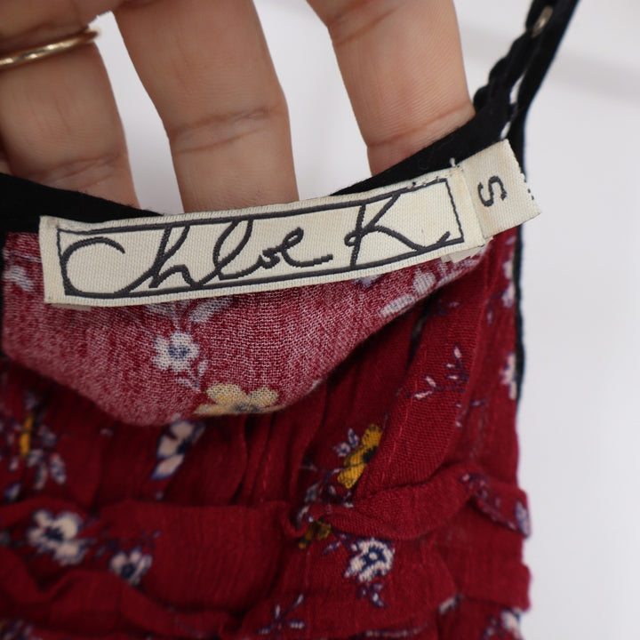 Chloe K Womens Small Burgundy Floral Boho Camisole Adjustable Strap Tank Top