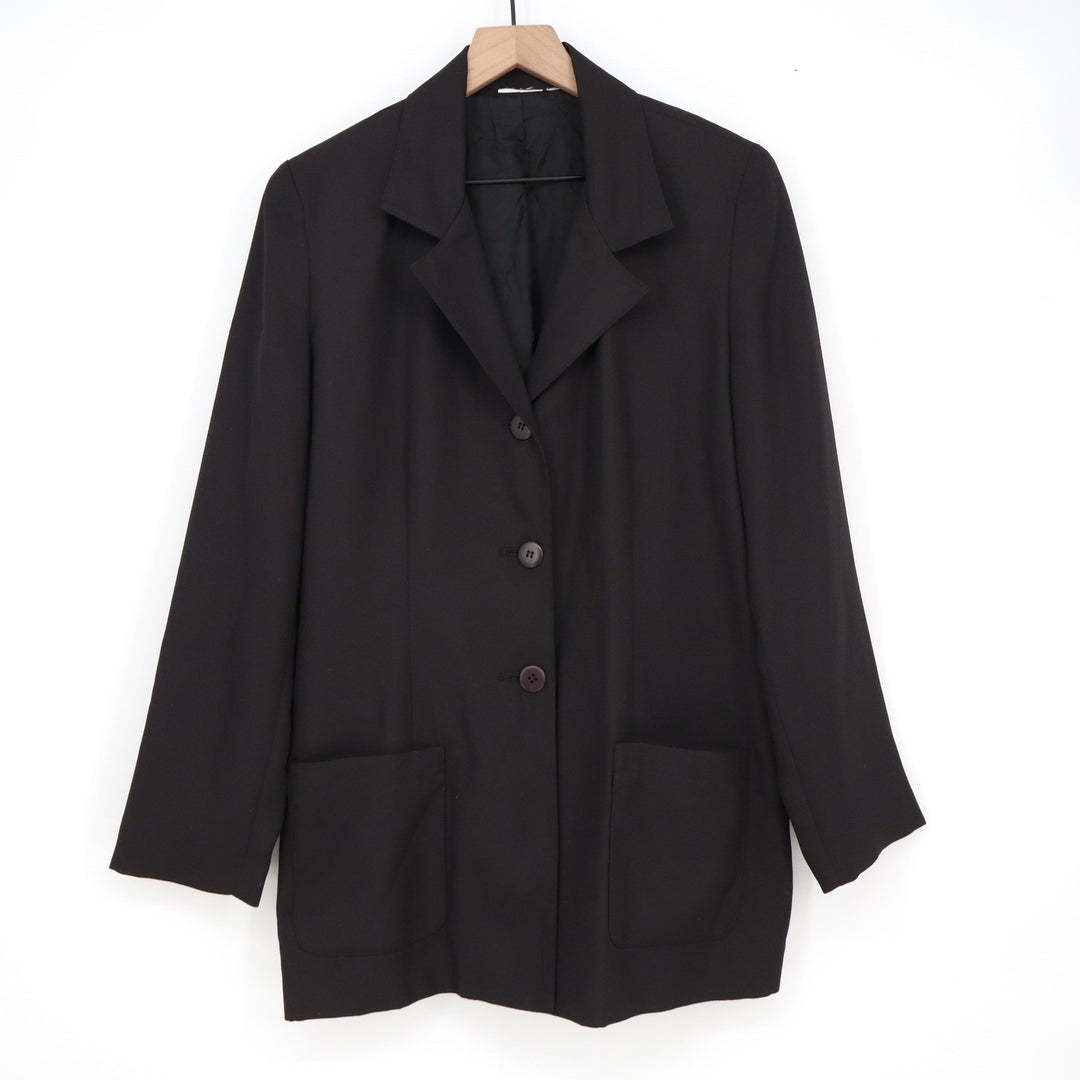 Vintage Black Three Button Blazer Jacket with Patch Pockets Solid Professional