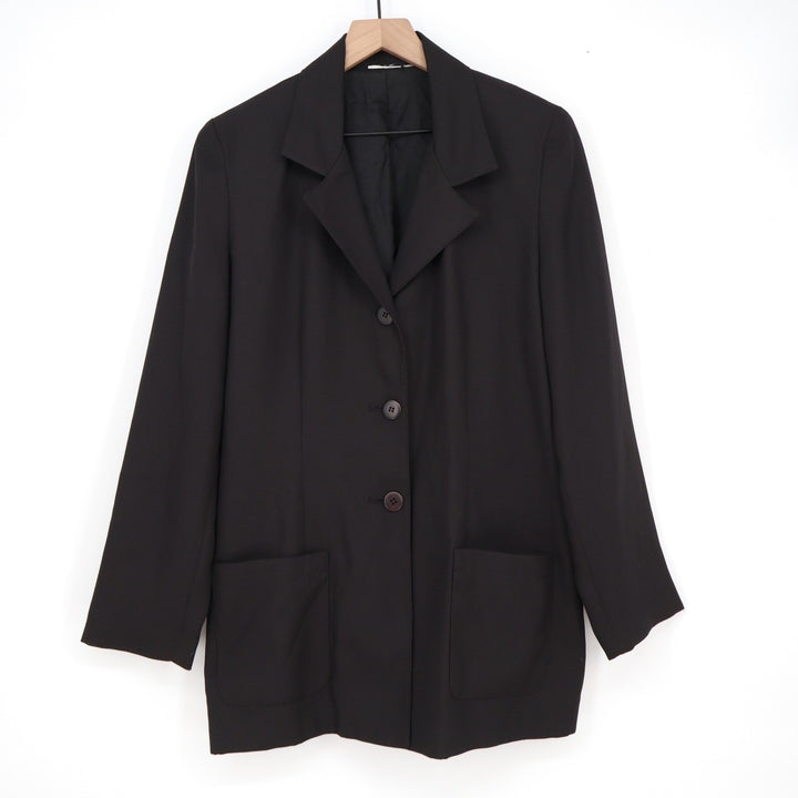 Vintage Black Three Button Blazer Jacket with Patch Pockets Solid Professional