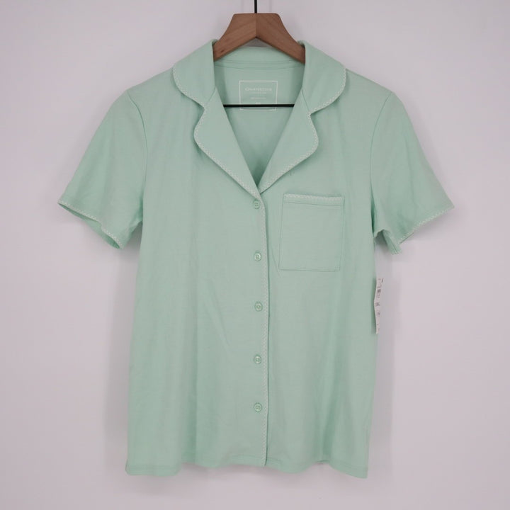 Charter Club Intimates Pajama Shirt Womens XS Green Lapel Collar Short Sleeve