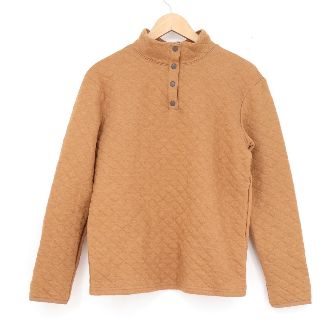 Sonoma Goods For Life Mens Quilted Mock Neck Snap Pullover Brown Large