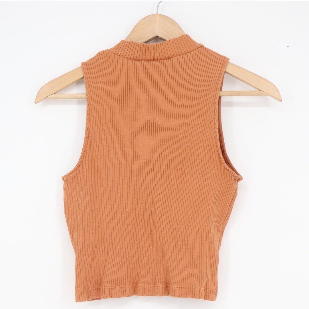 Uniqlo Womens Ribbed Mock Neck Tank Top Terracotta Orange Size M