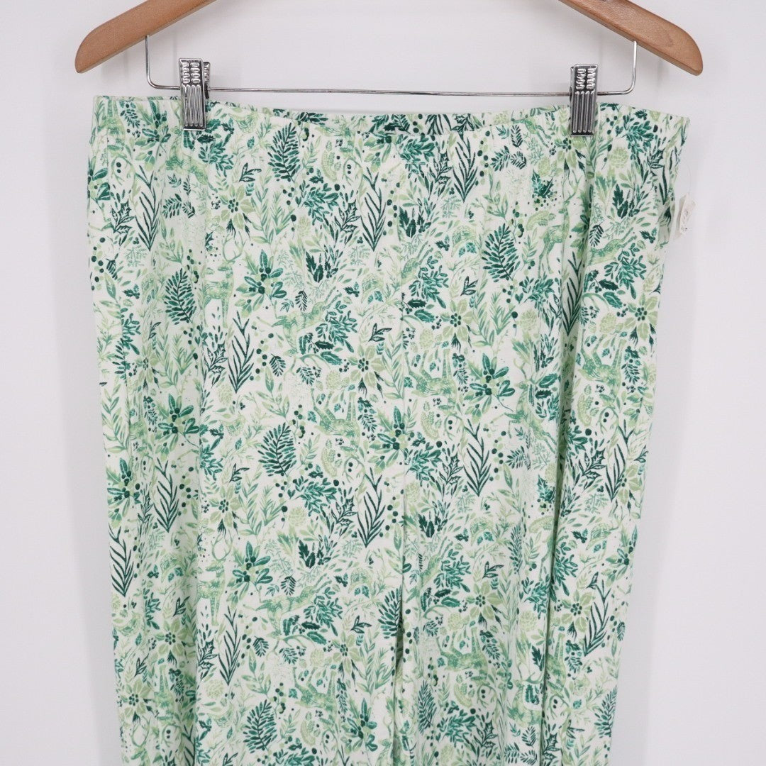 Charter Club Intimates Pajama Pants Womens L Green Floral Elastic Waist Straight