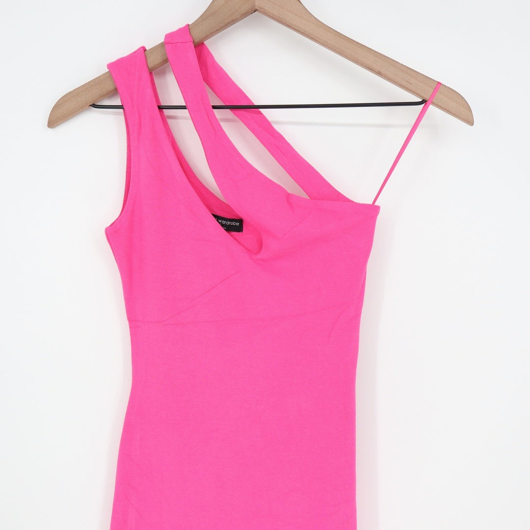 Naked Wardrobe Hot Pink One Shoulder Multi Strap Bodycon Mini Dress Large