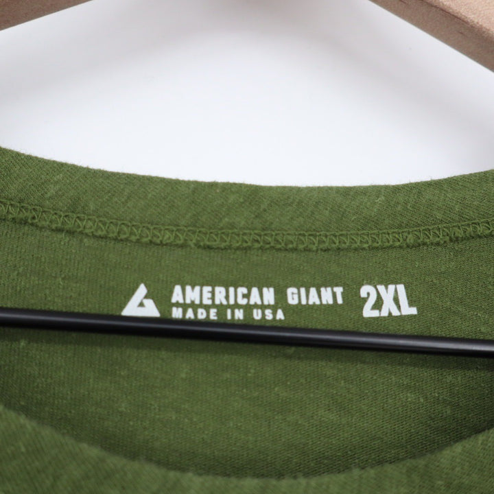 AMERICAN GIANT Mens Green Short Sleeve Crew Neck T Shirt Size 2XL Made in USA