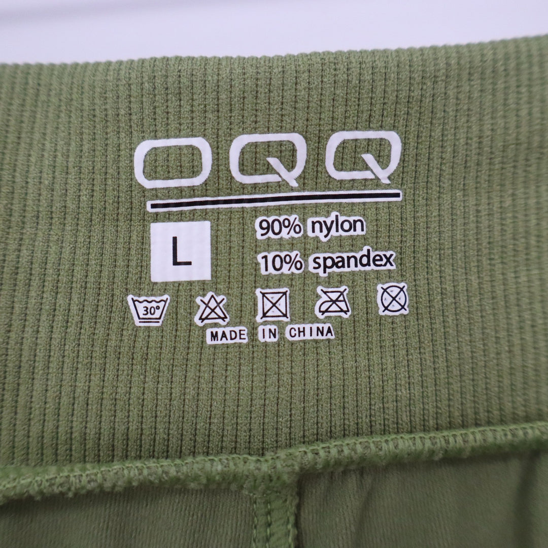 OQQ Womens Sage Green Ribbed Wide Leg Yoga Pants High Waisted Lounge Size L