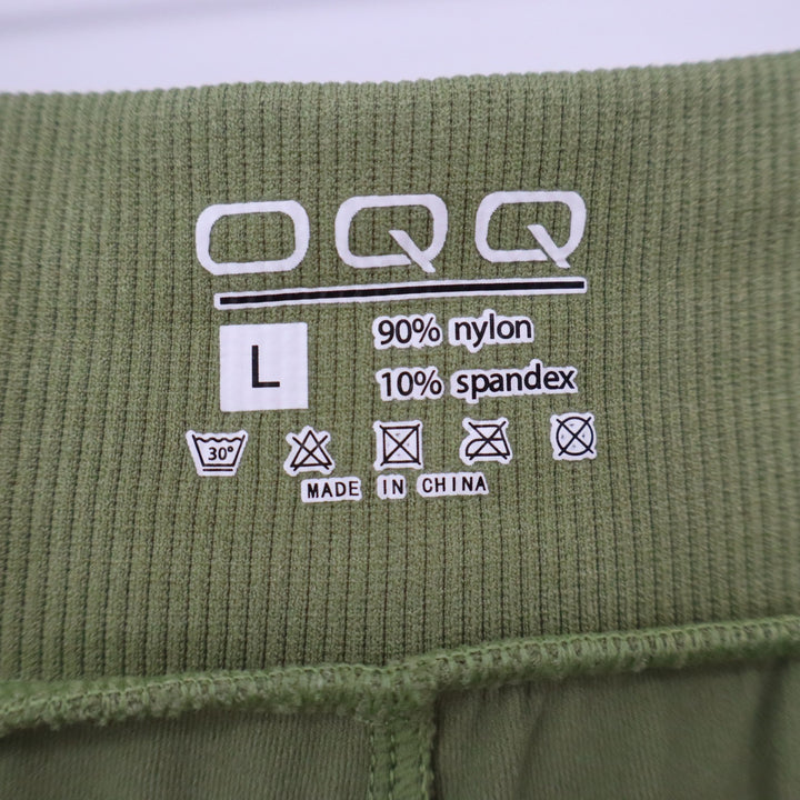 OQQ Womens Sage Green Ribbed Wide Leg Yoga Pants High Waisted Lounge Size L