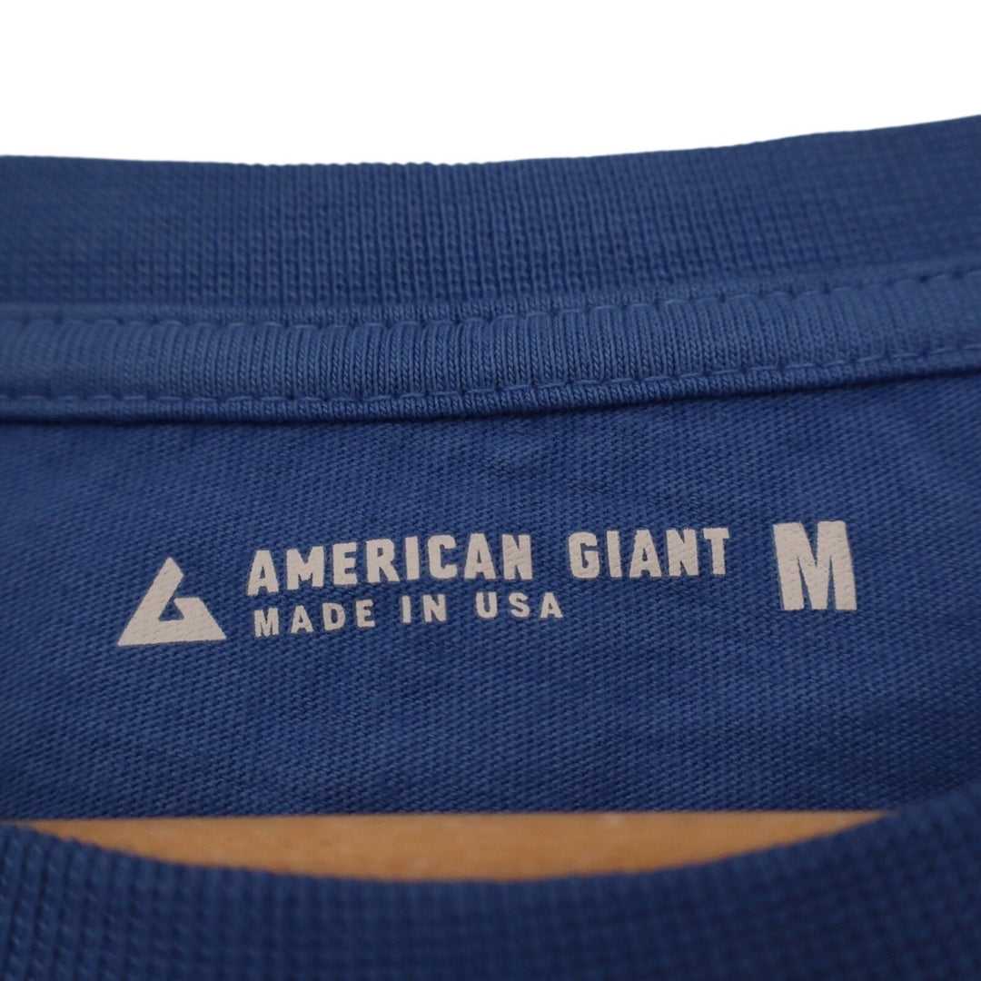 American Giant Crew Tee Shirt Mens Medium Blue Cotton Ribbed Cuffs Casual Wear