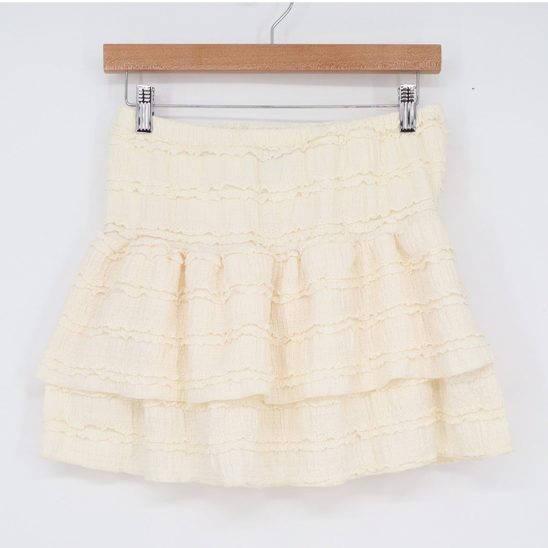 SHEIN Cream Ruffle Lace Tiered Mini Skirt and Cami Top Two Piece Set Size M