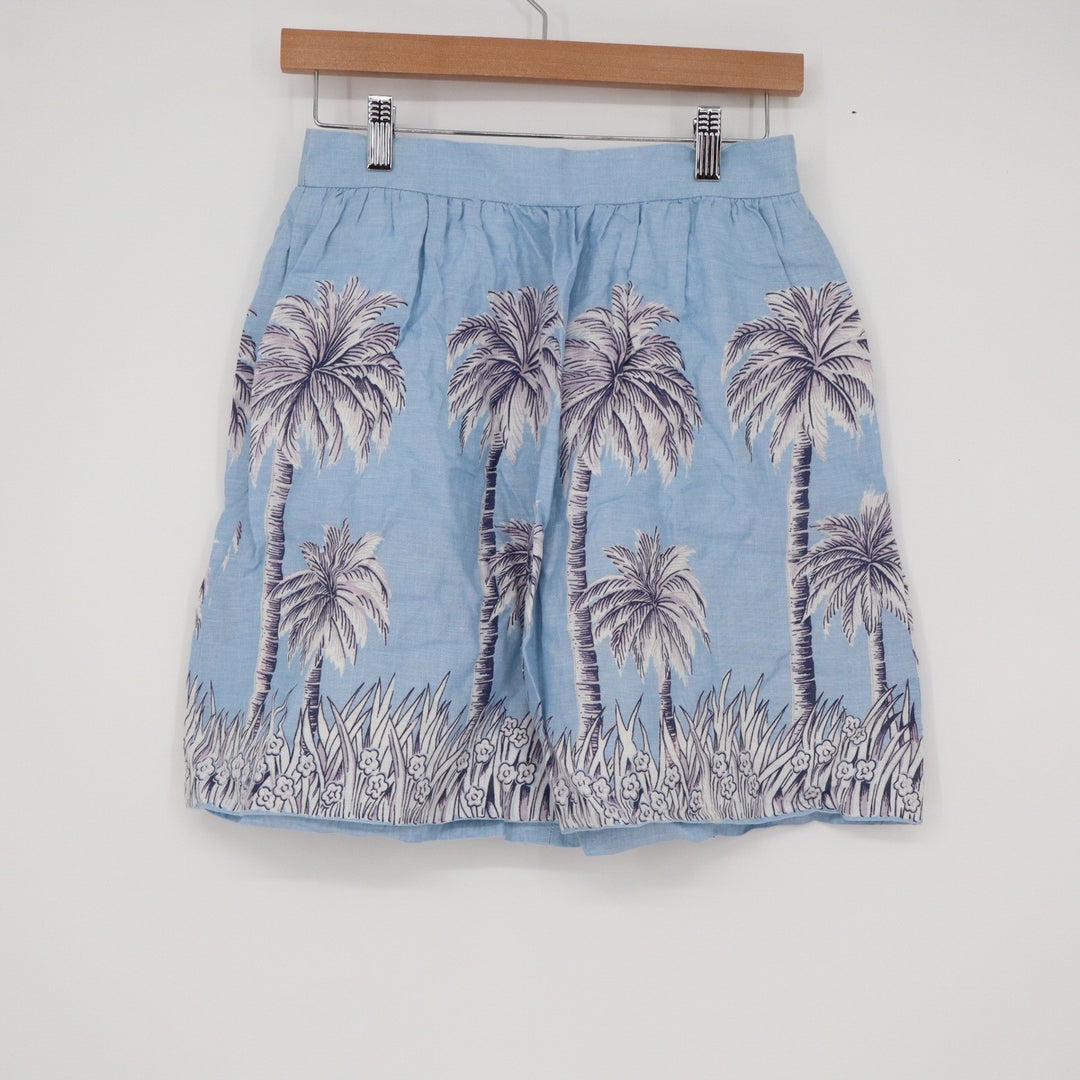 J.Crew Blue Linen Palm Tree Print A-Line Mini Skirt Size 00